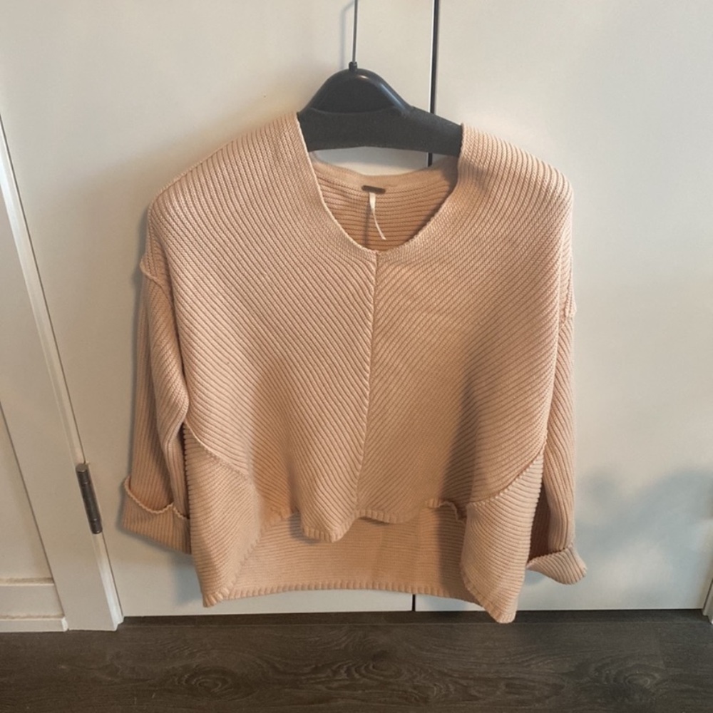 Free People cotton dusty pink knit v-neck sweater